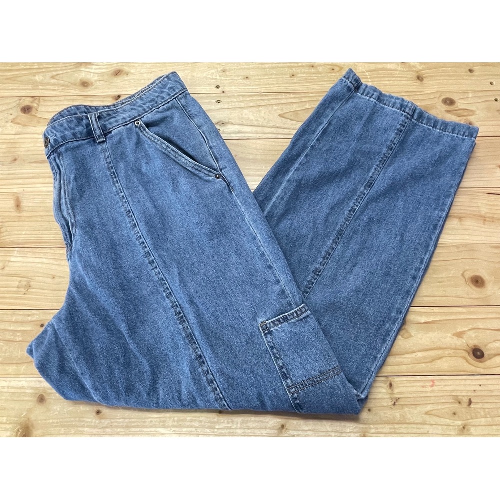 Future Collective Reese Blutstein Blue Paneled Straight Leg Jeans Womens Size 14